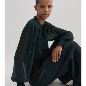 ME+EM Dark Green Sheer Long Sleeve Blouse